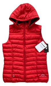 Spyder Ladies Supreme Therma Web Puffer Vest Hooded Size Large Red Jack Daniel’s - Picture 1 of 12