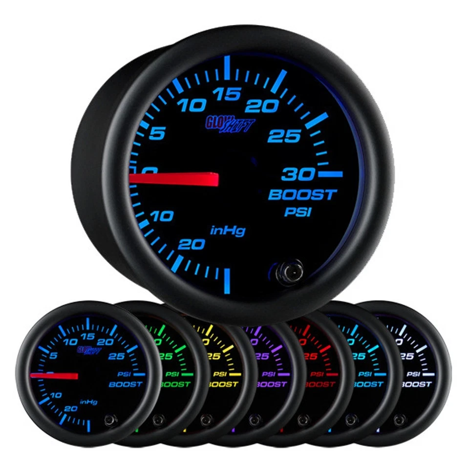 52mm GlowShift Black 7 Color Turbo 30 PSI Boost / Vacuum Gauge Meter