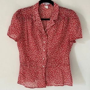 KORS Michael Kors Red & White Floral Feminine Pin Tucked Vintage Blouse Small 8 - Picture 1 of 8
