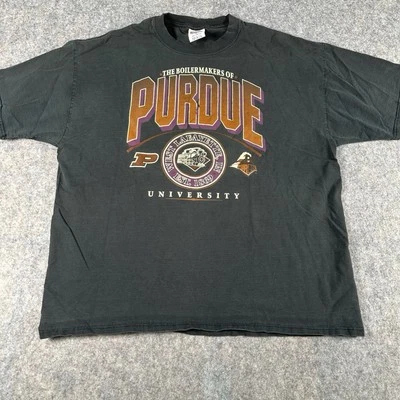 Camiseta gráfica vintage de Purdue University para hombre XL gris años 90 deletreada logotipo cuadro Foto 1 de 4