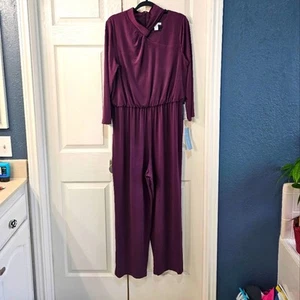 New London Times Asymmetric Neck Stretch Jersey Jumpsuit Eggplant Size 16 - Picture 1 of 14