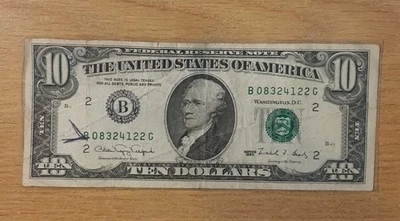 1990 ALEXANDER HAMILTON TEN DOLLAR BILL $10 08324122 - Image 1 of 4