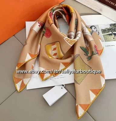 Sallys Heavy 18 Momme Twill Silk Wrap Scarf Gloves Print Double Face Shawl 35" - Image 1 of 4