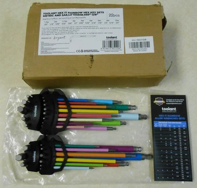 Toolant 22pc Hex IT Rainbow Metric & SAE Allen Key Sets 1.5-10mm .05-3/8" - Image 1 of 2