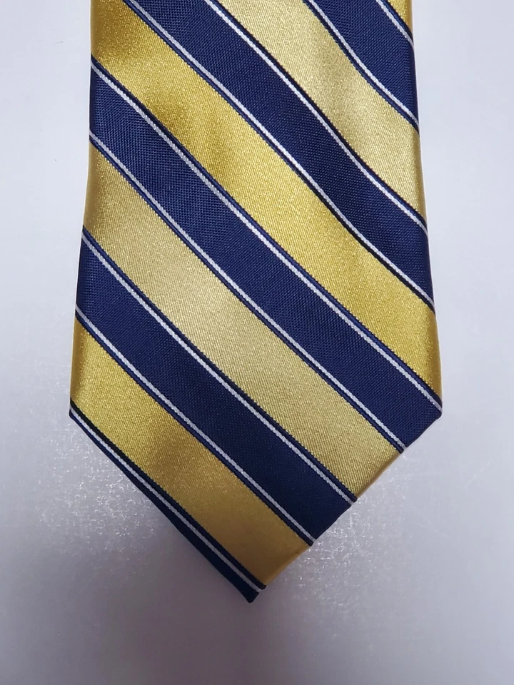 Corbata Eagle Shirtmakers para hombre Repp rayas doradas y azules 100 % seda 60”x3,5” Foto 1 de 4