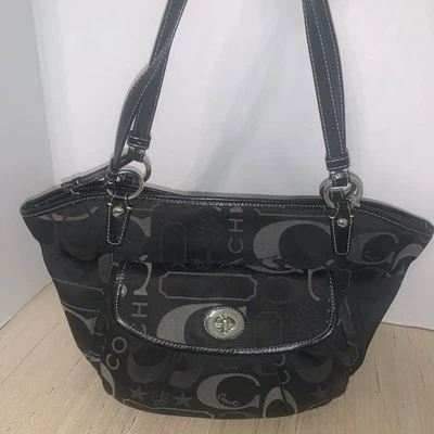 Coach сумочка Leah ткани наплечная сумка черный и серый цветок F14654 серебро оборудование - Изображение 1 из 4