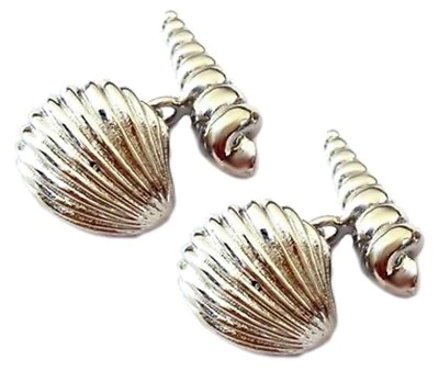 Argento 3D Spiaggia Conchiglia Catena da Uomo Regalo Gemelli Da Gemelli Diretta - Immagine 1 di 4