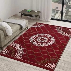 Premium Chenille Artificial Flora Living Room Carpet Area Rug Maroon 5 x 7 Ft  - Picture 1 of 3
