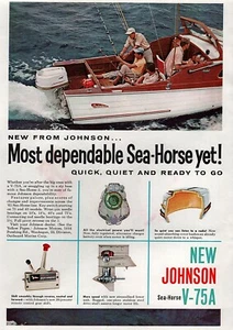 1961 Johnson Sea-Horse V-75 A Outboard Motor Original Color Ad - Picture 1 of 1