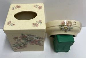 Vintage Floral Ceramic Tissue Box & Soap Dish  Cottage Core Grandma Core - Picture 1 of 7