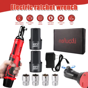 12V 3/8"&1/4" Electric Cordless Ratchet Wrench,45 ft-lbs w/4 Sockets+2 Battery - Picture 1 of 18