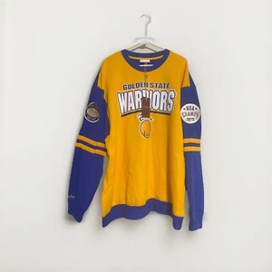 Mens Golden State Warriors Mitchell & Ness Gold All Over Pullover Sweatshirt XXL - Picture 1 of 8