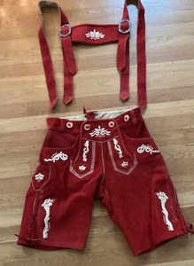 Rote Wildleder Lederhose Oktoberfest High End deutsche Strapshose - Gr. XS (2-4) - Bild 1 von 9