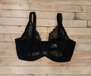 Glamorise 9850 42G US 42F UK Black Lace Embroidered Full Figure UW Bra NWOT - Picture 1 of 4