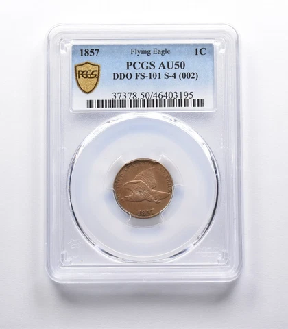 AU50 1857 Flying Eagle Cent DDO FS-101 S-4 (002) PCGS *1994 Cover