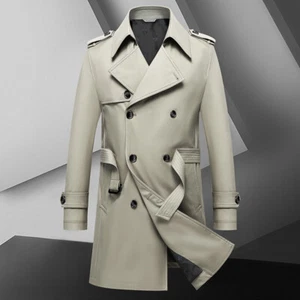 British Mens Mid Long Trench Coats Belt Lapel Collar Double Breasted Overcoat sz - Picture 1 of 31