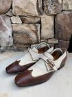 Vintage Gucci Brown Leather And Cream Canvas Monk Strap Shoes Sz 8.5 D Italy