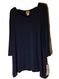 Neu mit Etikett "Ruby Rd" marineblau Viskose Mischung Hai Biss 3/4 Ärmel Rundhals Strick Top - M - Bild 1 von 4