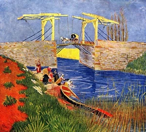 The Langlois Bridge at Arles with Women Washing by Van Gogh Giclee Repro Canvas - Picture 1 of 1