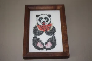 Vintage Hand-Made Needlepoint Bear Picture - 5 3/4" X 7 3/4" Wood Frame - Picture 1 of 3