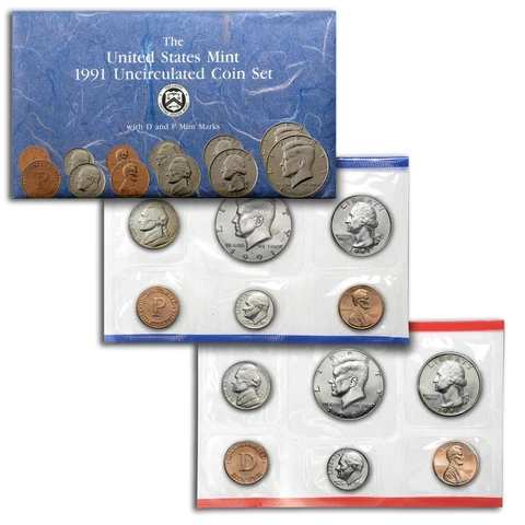 1991 US Mint Set Uncirculated 10 Coin Set Philadelphia & Denver P & D Cover