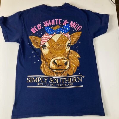 Big Girls Simply Southern Tee Red White Moo Cow Bandana Blue S Cotton Polyester - Image 1 of 3