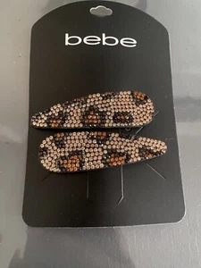Bebe Leopard Animal Print Brown & Black Hair Claw Clip Rhinestone 2 pc Set: New - Picture 1 of 4