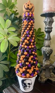 HALLOWEEN GLITTERY TREE SCARY PUMPKIN SKELETON CENTERPIECE TABLE DECOR - Picture 1 of 8