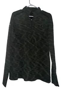 Under Armour Mens Seamless 1/4 Zip Pullover Sz L Green Benefit Fitness Logo - Picture 1 of 6