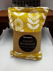 World Market Set Of 2 Cotton Reusable Washable Eco Sponge Yellow Floral Design - Picture 1 of 6