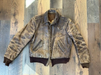 Chaqueta True Vintage Pre-50’s Cuero Marrón Envejecido Pesado Estilo Bombardero de Vuelo Foto 1 de 4
