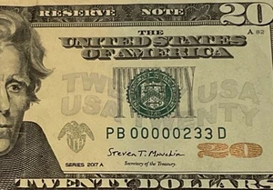 2017 A $20 LOW 3 DIGIT SERIAL NUMBER (( 00000 233 )) US paper money currency - Picture 1 of 3