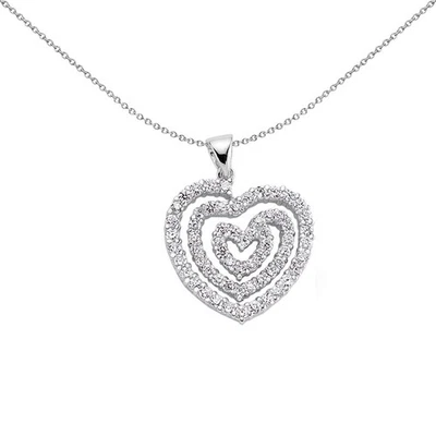 Jewelco London Signore Argento sterling bianca Zirconio cubico cuore collana - Immagine 1 di 4