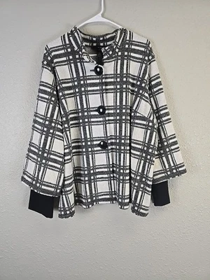 Chaqueta Suéter Ali Miles Negra A Cuadros Abotonada Gran Tamaño Funky Arte Para Usar Talla 2X Foto 1 de 4