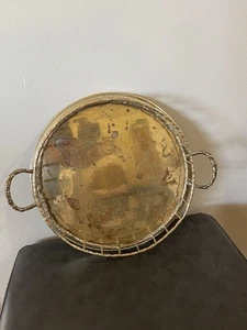 Vintage rund Messing Serviertablett Griffe Bambus Design ca. 10,5" MCM Regency - Bild 1 von 16