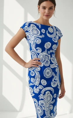 NWT Boden Florrie Jersey Dress Indigo Bunting Abstract Charm Floral Blue 4L - Image 1 of 4