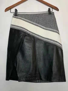 Sachin & Babi Elegant Leather Liza Skirt in Black and Gray Tweed Size 0 - Picture 1 of 10