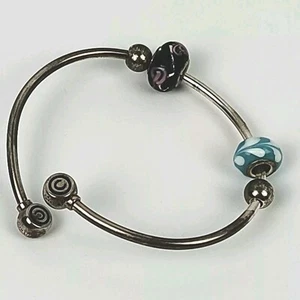 Chamilia Designer 925 Sterling Silver Shiny Plain Bangle Cuff Bracelet - Picture 1 of 17
