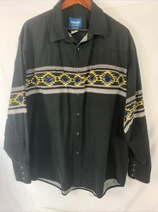 Camicia vintage Wrangler Country Western Aztec nera perla bottoni a pressione XL 90 - Foto 1 di 12