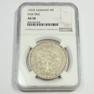 1932 E NGC AU58 GERMANY 5M Oak Tree Coin #47789A - Image 1 of 2