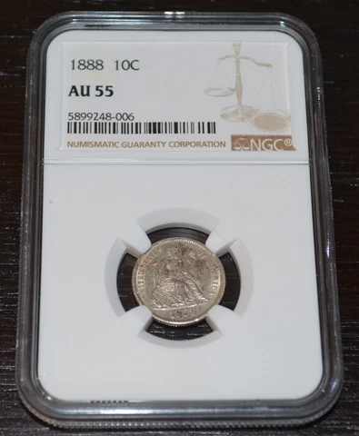 1888 10C Seated Liberty Dime Graded by NGC as AU 55 Cover