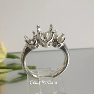 4-7mm Round Classic Three Stone Sterling Silver Pre-Notched Ring Setting Size 7 - Picture 1 of 8