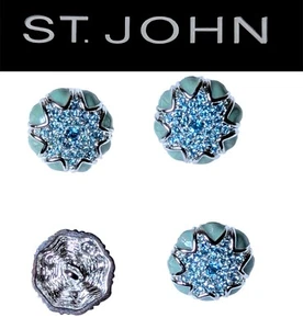 St John Knits (0.75) Inch Silver Tone Jade Green Enamel Blue Crystal Buttons - Picture 1 of 1
