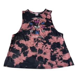 Womens No Boundaries XXL Brown Black Tie Dye Graphic Tank Top Butterfly  Gratitu - Picture 1 of 4