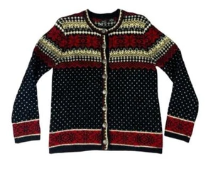 VTG TRADITIONAL NORWAY STYLE KNIT WOOL FOLK CARDIGAN NORWEGIAN SCANDINAVIAN S 10 - Picture 1 of 6