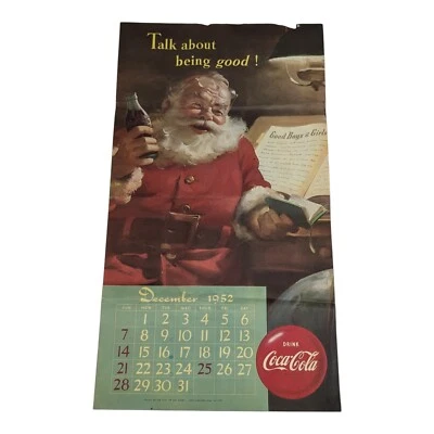 Iconic Coke Санта 1952 декабря календарь плакат знак Coca Cola Корейской войны - Изображение 1 из 4