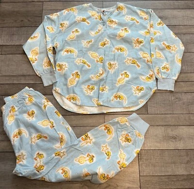 Vintage Looney Tunes Pajamas Womens Large Shirt Pants Set Tweety Bird Flannel - Image 1 of 3
