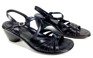 Dansko Sandals Womens 42 Open Toe Strappy Wedge Slingback Black Leather Buckle - Picture 1 of 10
