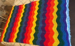 Chevron Rainbow Striped Crochet Afghan Throw Blanket 60 x 90-Queen/King Pride - Picture 1 of 4