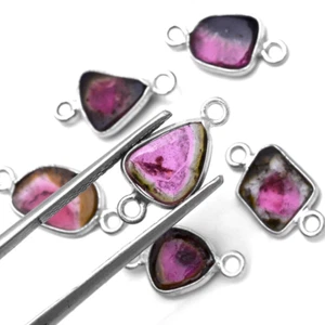 BEAUTIFUL! Natural Tourmaline Connectors Gemstone Bezel Necklace 925 Silver - Picture 1 of 6